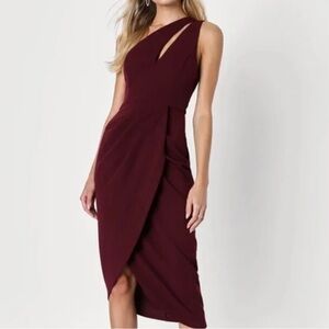 NWT LULUS So Flirty Burgundy One-Shoulder Cutout Asymmetrical